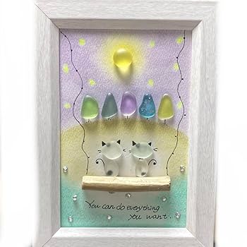 Amazon.co.jp: パステル＊シーグラスアートお月見ブランコ猫